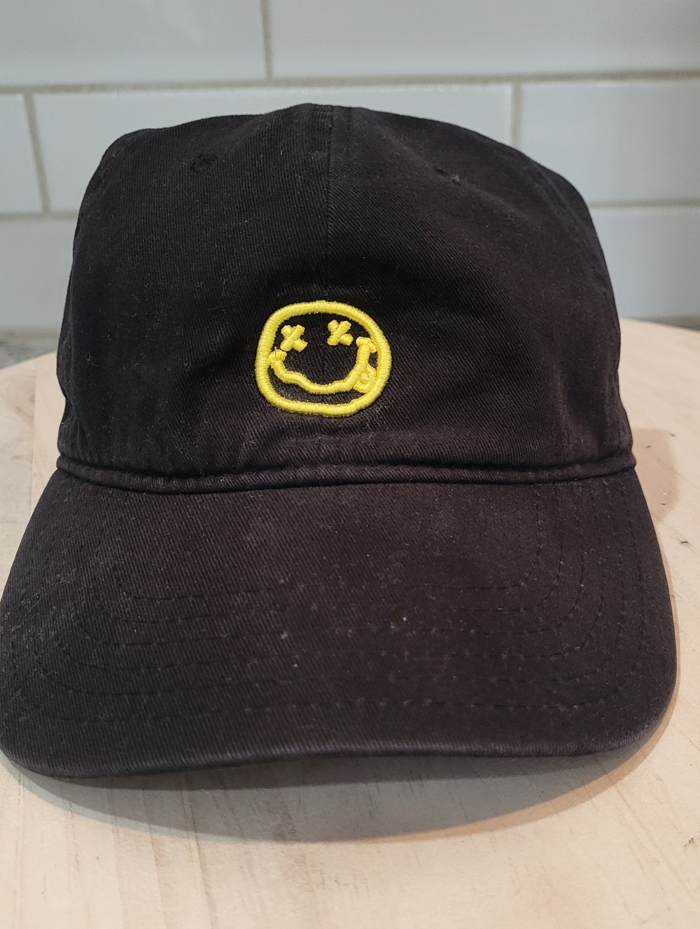 Nirvana Yellow Smiley Face Dad Hat Cap Adj Backstrap Embroidered Cotton 2017